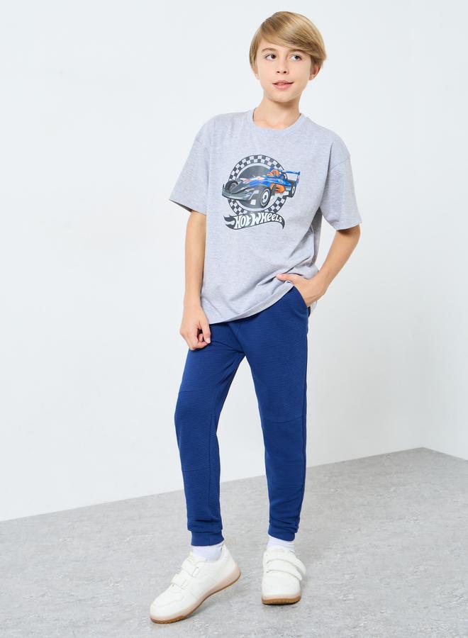 Styli Teens Blue Cotton Knit Ottoman Joggers - Image 2