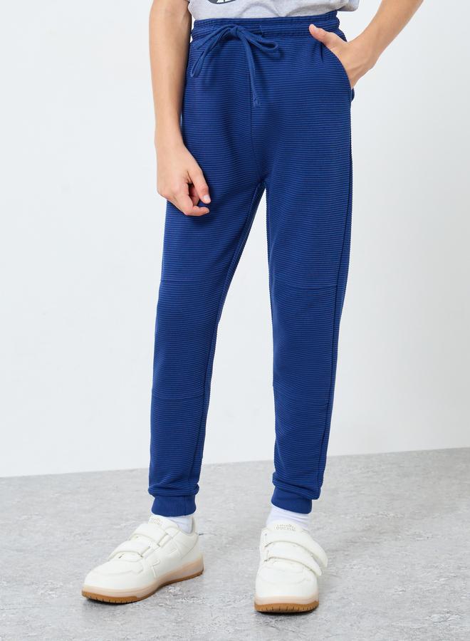Styli Teens Blue Cotton Knit Ottoman Joggers - Image 1