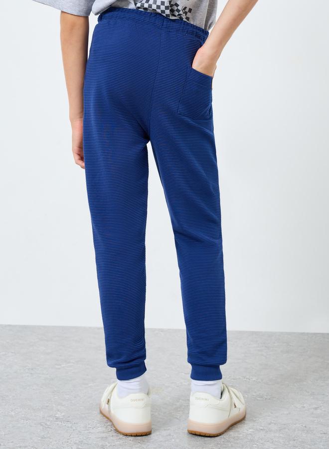 Styli Teens Blue Cotton Knit Ottoman Joggers - Image 4