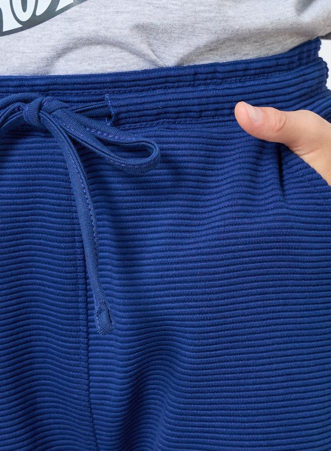 Styli Teens Blue Cotton Knit Ottoman Joggers - Image 3