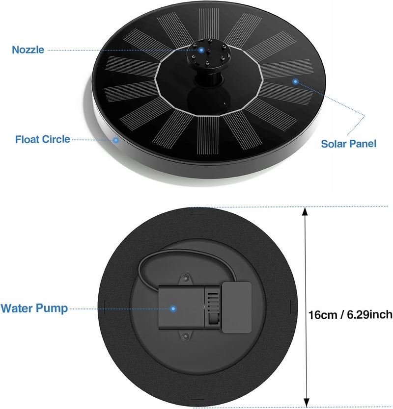 AUTGA Solar Fountain Water Pump for Bird Bath, Floating Solar Powered Water Fountain Pump for Bird Bath, Garden, Pond, Pool, Outdoor (1.4W) - Image 4