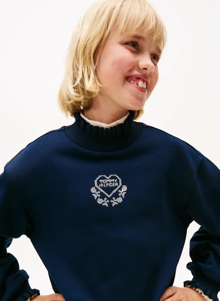 Tommy Hilfiger navy blue Kids Camp Ruffle Neck Knit Dress for Women | Best Price UAE