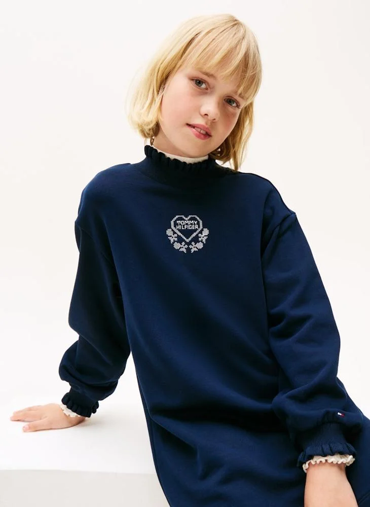 Tommy Hilfiger navy blue Kids Camp Ruffle Neck Knit Dress for Women | Best Price UAE