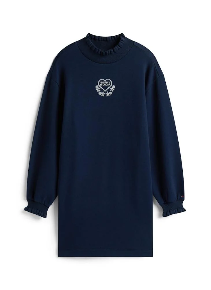 Tommy Hilfiger navy blue Kids Camp Ruffle Neck Knit Dress for Women | Best Price UAE