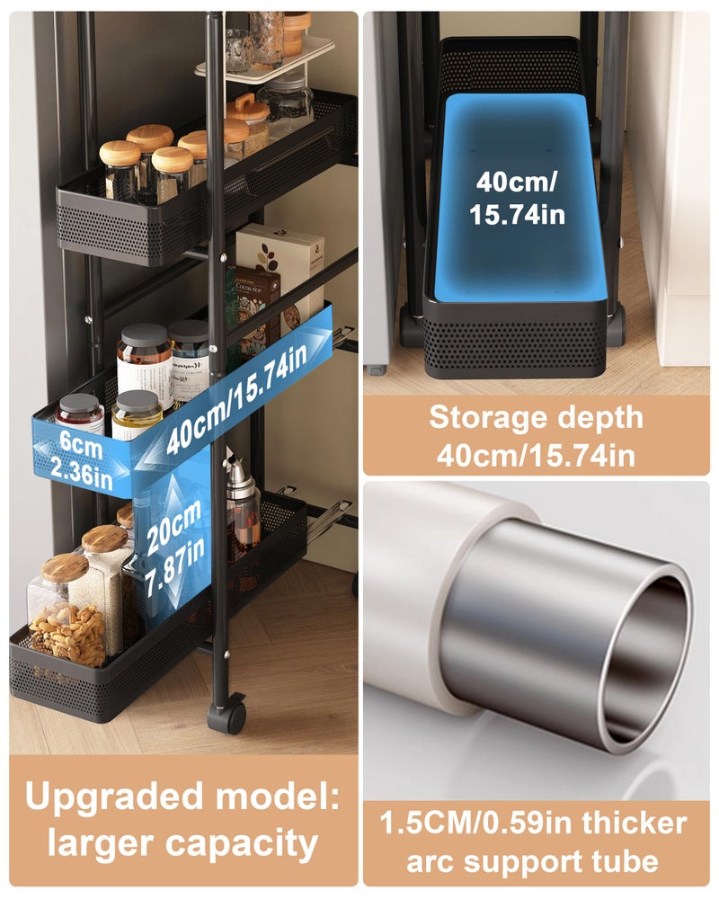 UMDONX Slim Storage Cart 4 Tier with Pull Out Basket Bathroom Organizer Rolling cart, Rolling Utility Cart Slide Out Organizer for Kitchen, Bathroom, Laundry Black - Image 3