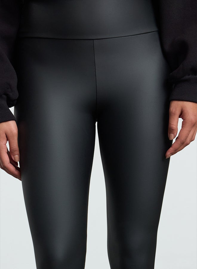 trendyol Anthracite Leather Look Shiny Body-Fitting Stretchy Knitted Tights - Image 4