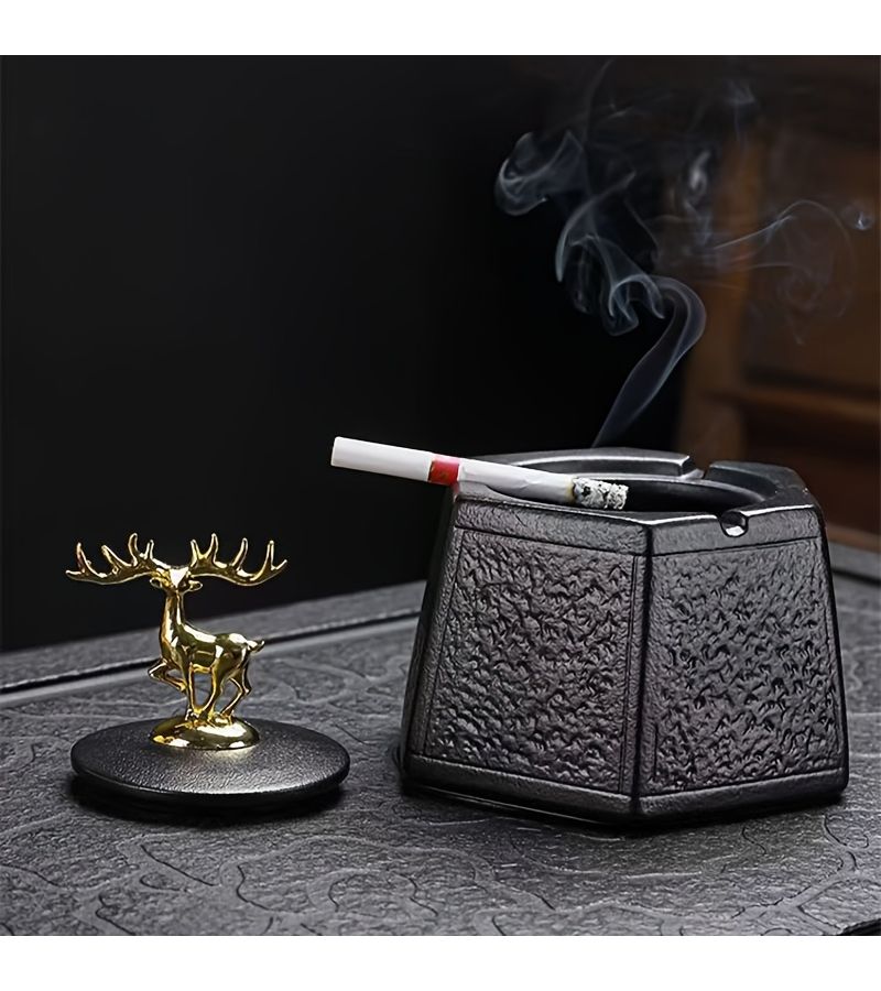 Vintage Hexagonal Ashtray With Lid Smoke Proof Home Office Decor 1pc - Image 2