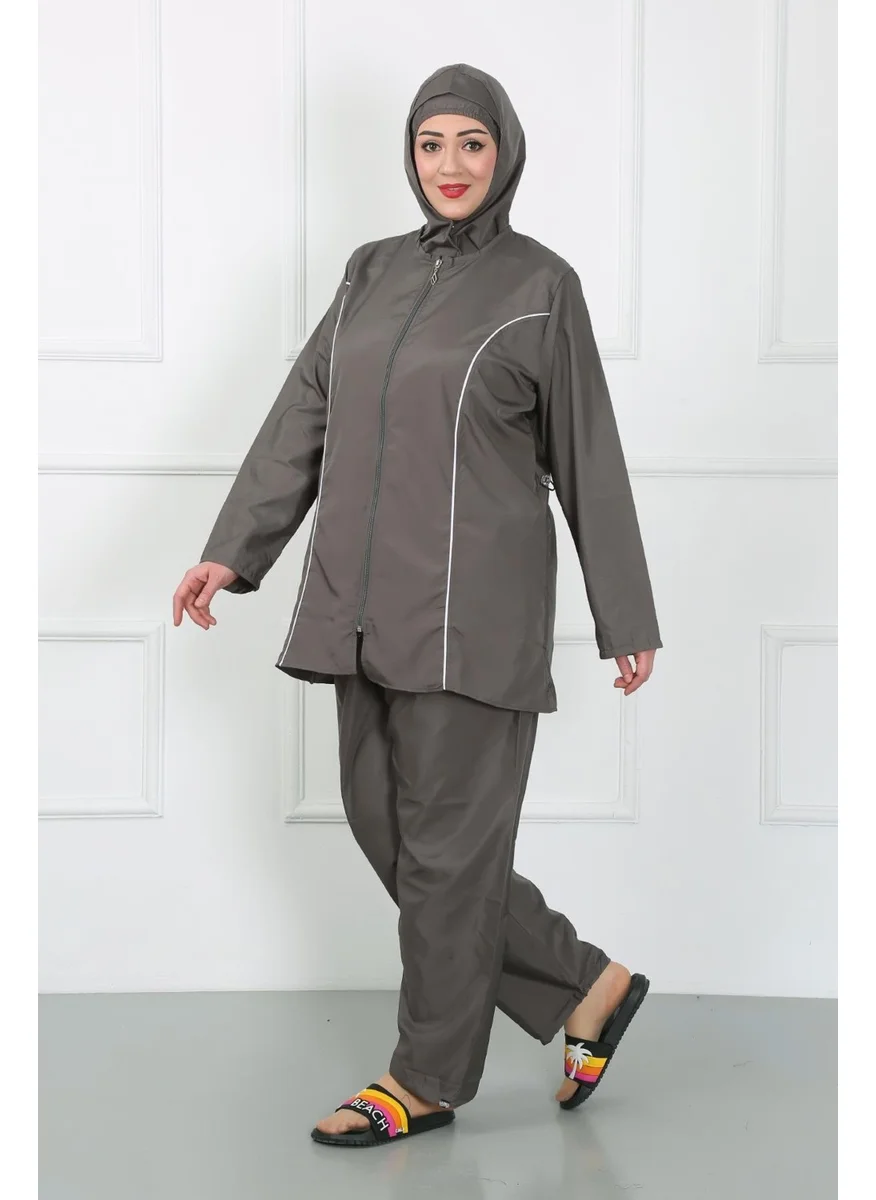 Akbeniz Plus Size Hijab Large Swimsuit Smoked 44010