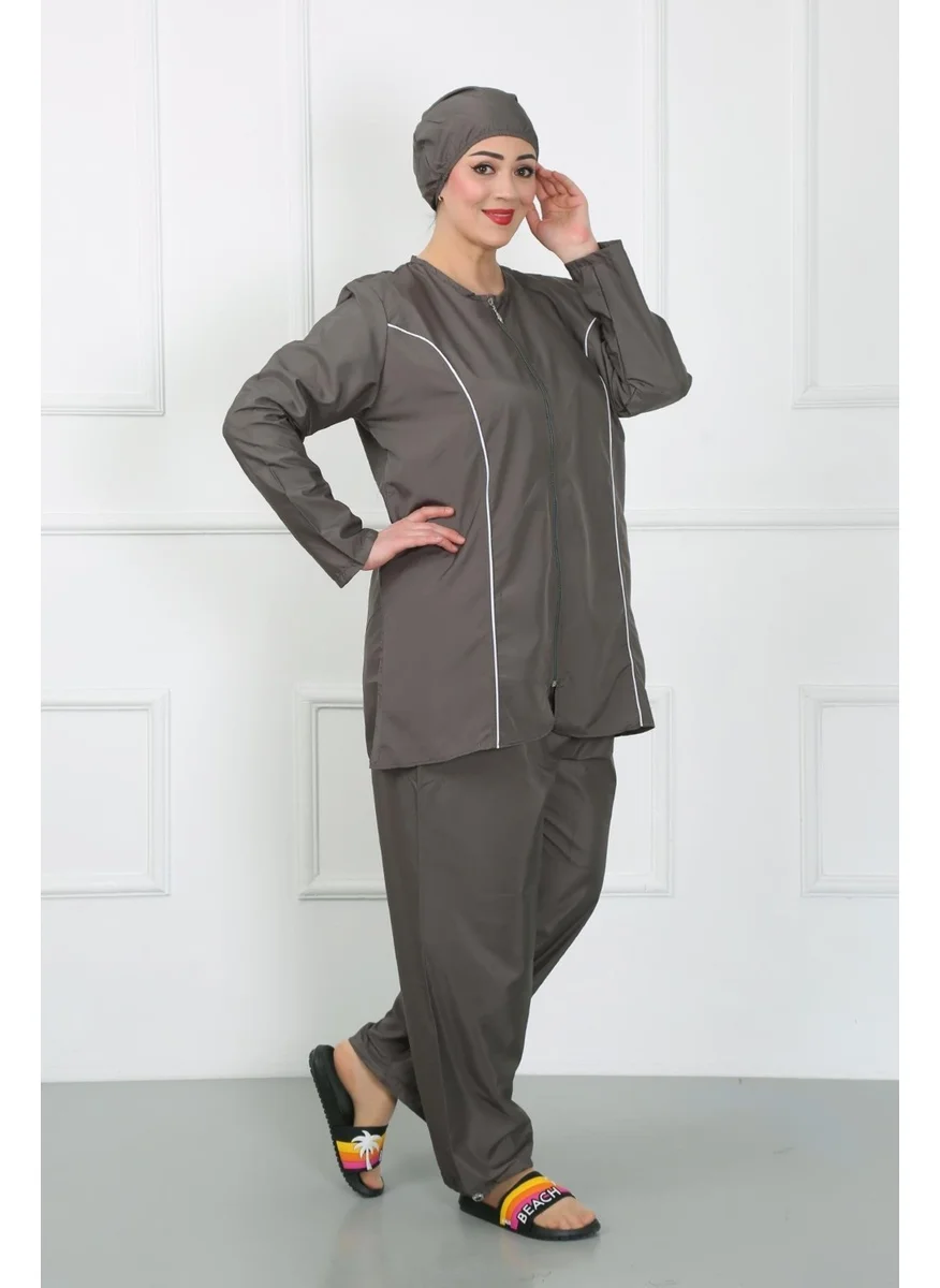Akbeniz Plus Size Hijab Large Swimsuit Smoked 44010
