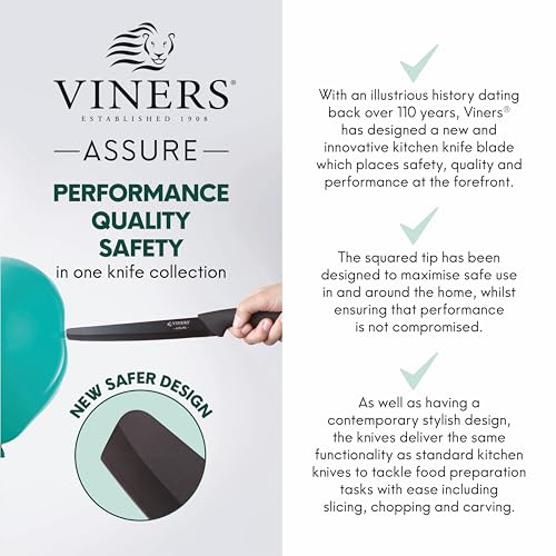 Viners Premium International 4-Piece Stainless Steel Knife Set for Kitchen with Soft Grip Handles, Assure | Sharp Chef, Utility, Paring, and Bread Knives | Crafted in UK - Image 3