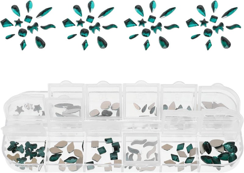 120pcs Green Flatback Rhinestones Nail Art Charms 12-Grid Nail Decorations DIY Accessories for Women Home Use - Image 1