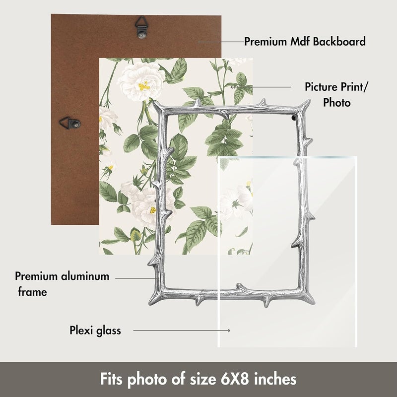 BEHOMA Silver Elegant Metal Twig Designer Photo Frame Perfect for Home Decor Table Decor Best Gift for home decor Birthday Anniversary Mothers Day 4x6 Inches 6x8 Inches Set of 2 - Image 4