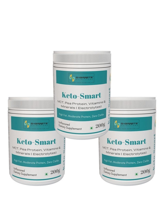 Sharrets Keto-Smart Zero Carbs Powder (3 X 200G) Mcts, Pea Protein, Vitamins & Minerals (Electrolytes) - For Optimal Energy & Hydration. - Image 1