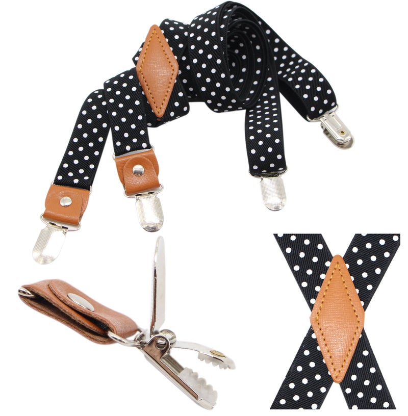 Timiot Mens Suspender and Bowtie Set X Back Heavy Duty Adjustable Elastic Clips Perfect For Work &Casual (Black Polka Dot) - Image 3
