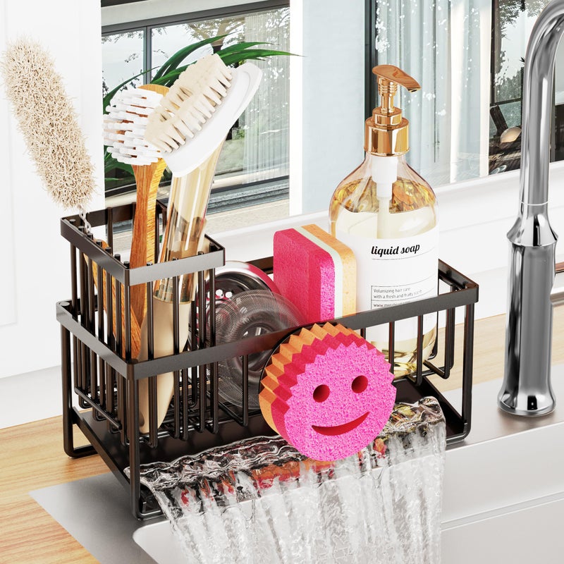 Taugast Sponge Holder for Kitchen Sink,Smiley Face Sink Caddy with Removable Brush Holder,Self-Draining Sponge Caddy for Sponge,Soap,Dish Brush,Scrubber,Kitchen Essentials and Gadgets - Image 1