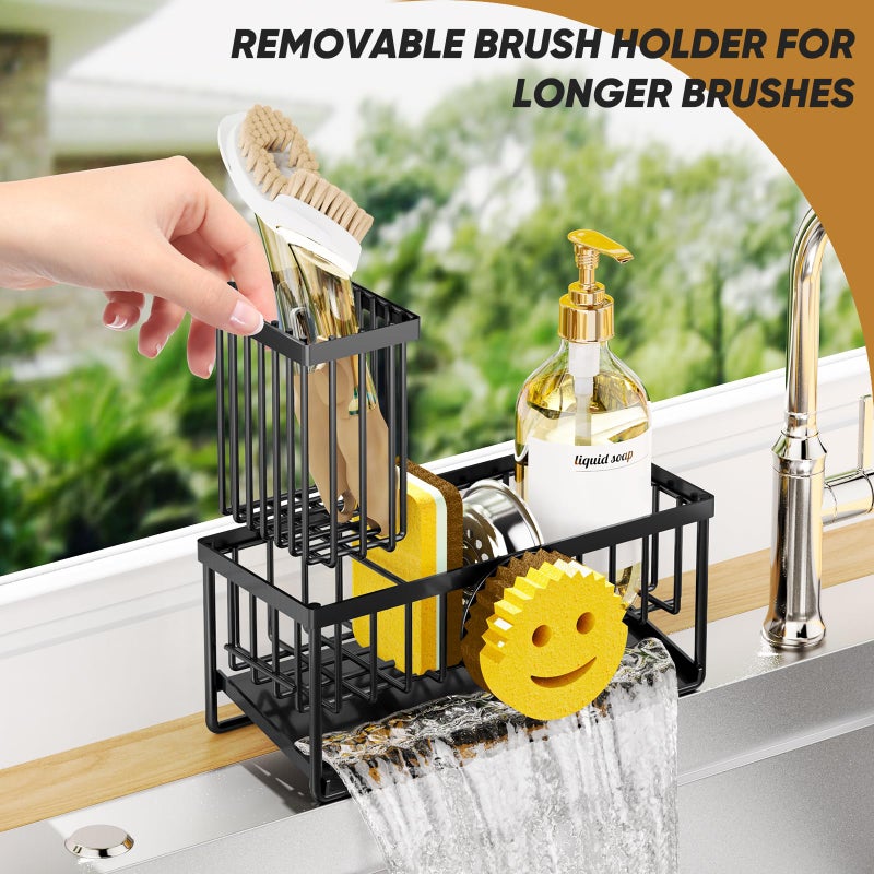 Taugast Sponge Holder for Kitchen Sink,Smiley Face Sink Caddy with Removable Brush Holder,Self-Draining Sponge Caddy for Sponge,Soap,Dish Brush,Scrubber,Kitchen Essentials and Gadgets - Image 4