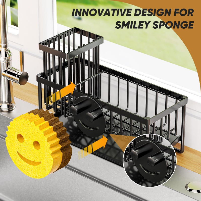 Taugast Sponge Holder for Kitchen Sink,Smiley Face Sink Caddy with Removable Brush Holder,Self-Draining Sponge Caddy for Sponge,Soap,Dish Brush,Scrubber,Kitchen Essentials and Gadgets - Image 3