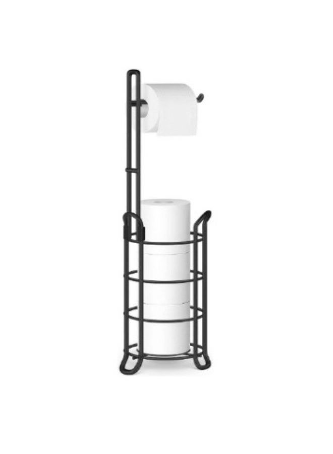 Round Black Floor-Mounted Toilet Paper Holder - Image 1