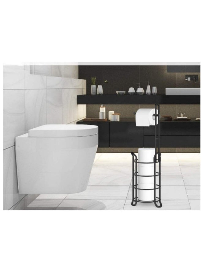 Round Black Floor-Mounted Toilet Paper Holder - Image 2