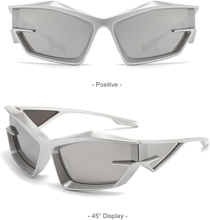 X spring Futuristic Sunglasses, Sports Wrap Around Shield Cat Eye Glasses, Mirrored UV Protection Fashion Eyewear, for Women Men, Ideal for Rave Parties, Summer Fashion Accessories - Image 3
