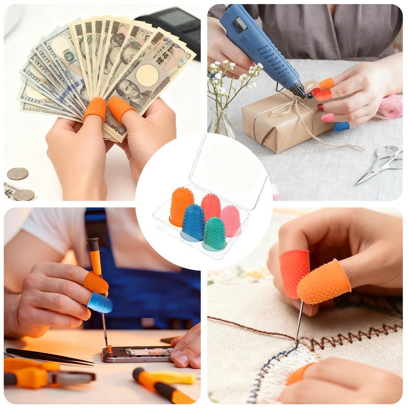 uadbau 5 PCS Rubber Finger Tips Covers, Finger Protectors in 5 Colors and Sizes, Reusable Silicone Thimble, Great for Paperwork, Money Counting, Sewing, Cutting, and Thimbles for Hand Embroidery - Image 4