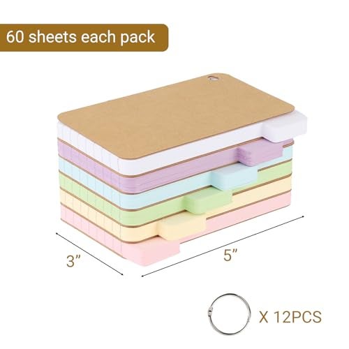 zmybcpack 12 Pack 720 Pcs 3x5 Inches Tabbed Index Cards, Colorful Flash Cards with 12 Binder Rings, Ruled Index Cards Lined Note Cards for Study, School,Office Home - Image 2