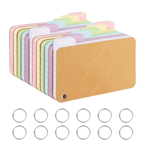 zmybcpack 12 Pack 720 Pcs 3x5 Inches Tabbed Index Cards, Colorful Flash Cards with 12 Binder Rings, Ruled Index Cards Lined Note Cards for Study, School,Office Home - Image 1