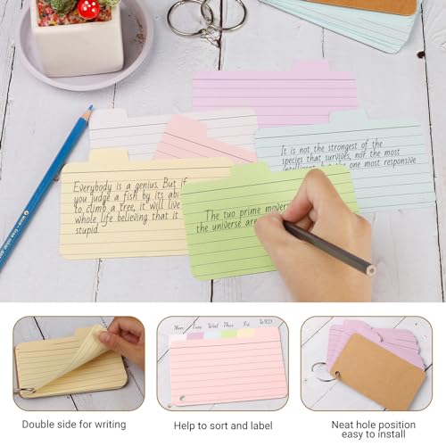 zmybcpack 12 Pack 720 Pcs 3x5 Inches Tabbed Index Cards, Colorful Flash Cards with 12 Binder Rings, Ruled Index Cards Lined Note Cards for Study, School,Office Home - Image 4