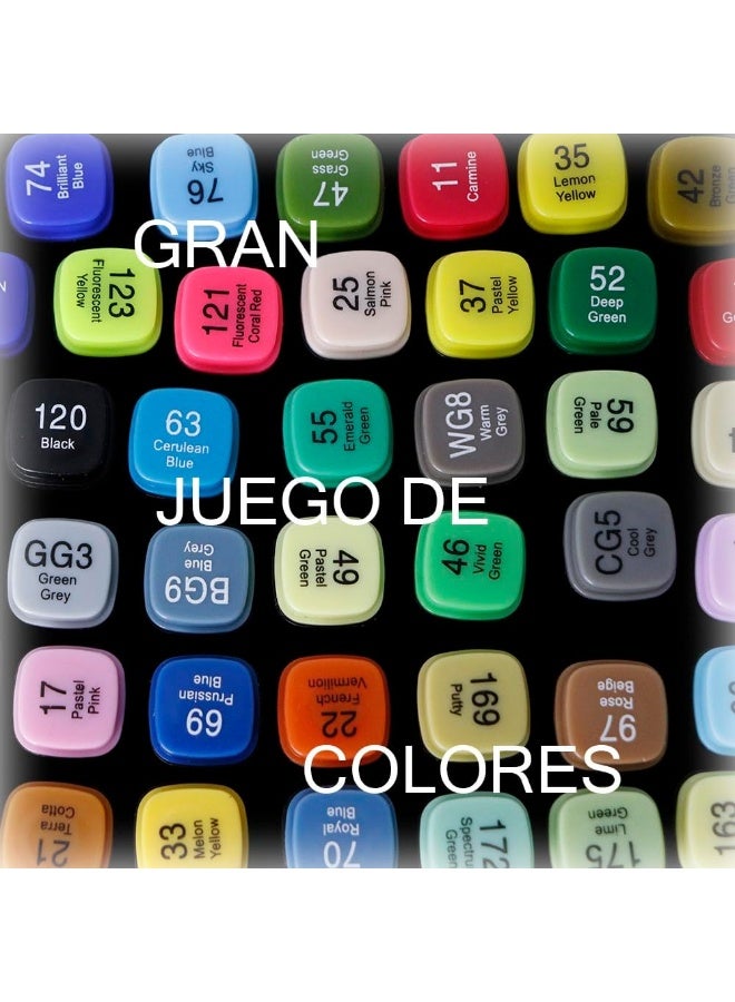 طقم أقلام ماركر كحولية 80 قطعة مزدوجة الرأس – ألوان متعددة Multicolor، رأس عريض ورفيع، حبر ثابت وسريع الجفاف، مع شنطة تخزين – للرسم والتلوين والاسكتش والتصميم - Image 2