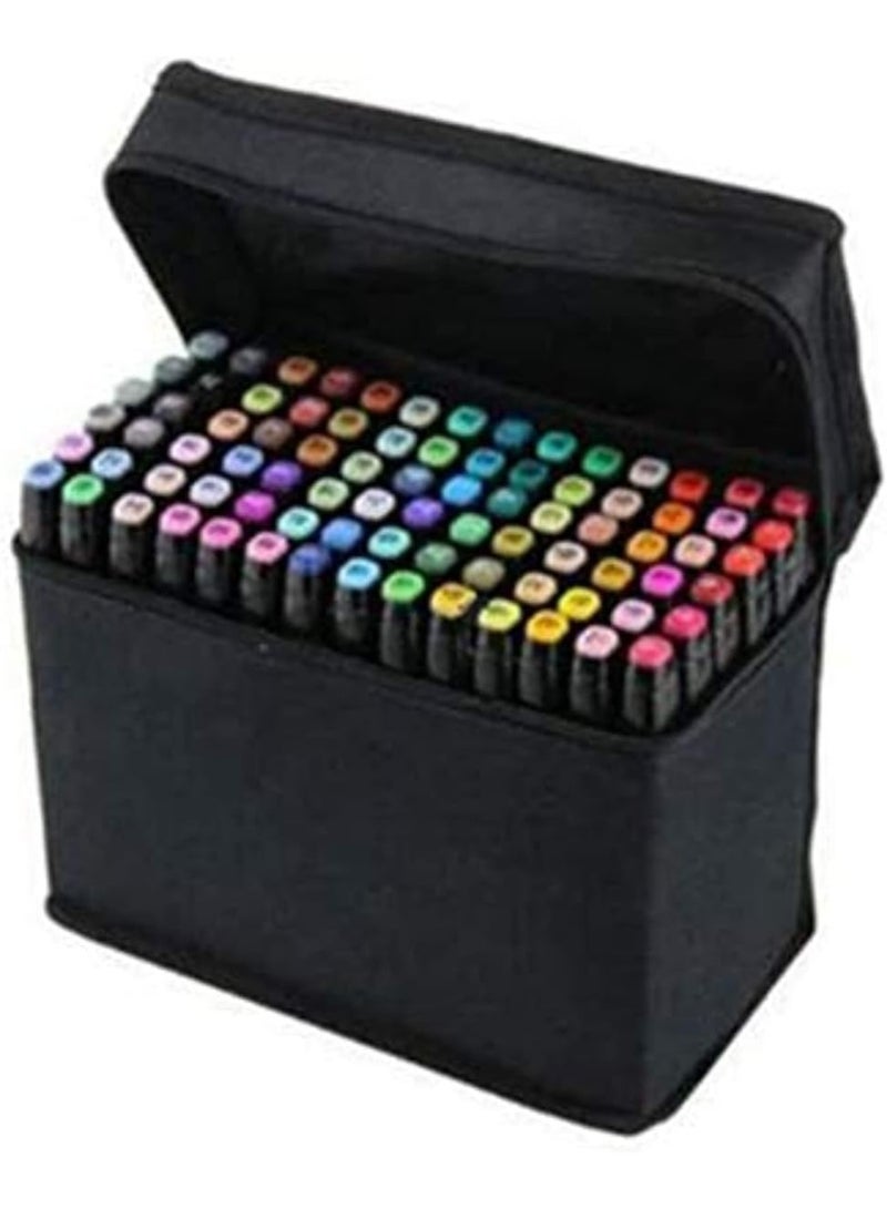 طقم أقلام ماركر كحولية 80 قطعة مزدوجة الرأس – ألوان متعددة Multicolor، رأس عريض ورفيع، حبر ثابت وسريع الجفاف، مع شنطة تخزين – للرسم والتلوين والاسكتش والتصميم - Image 3