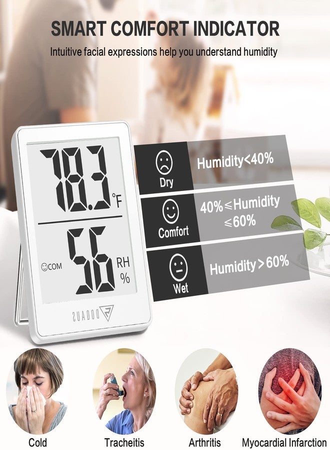 DOQAUS Indoor Thermometer [3 Packs], Humidity Gauge Room Thermometer for Home, Digital Hygrometer, Accurate Temperature Humidity Monitor Meter for House, Office, Greenhouse, Home White (2.3X1.8inch) - Image 3
