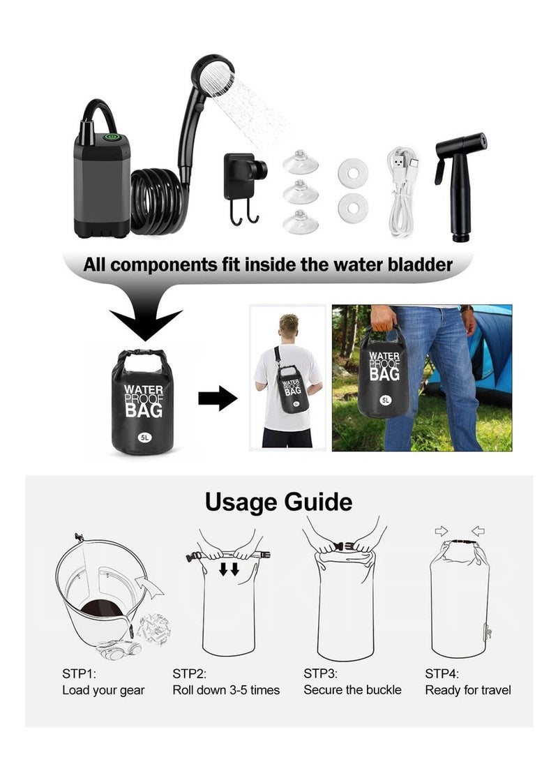 Arabest Portable Camping Shower Pump set- Dual Mode & Temp Display (6000mAh Battery/LED Screen/150Min Runtime) - Ideal for Desert Trips, Outdoor Shower & Hot Climate Car Wash - Image 4