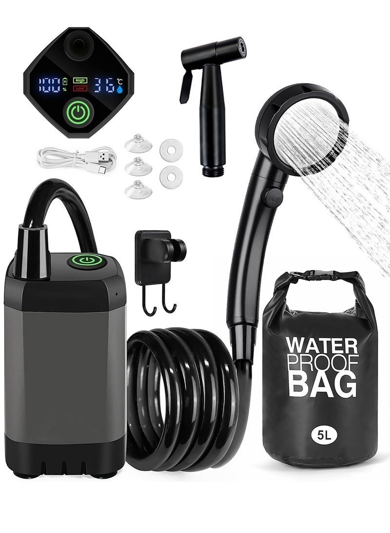Arabest Portable Camping Shower Pump set- Dual Mode & Temp Display (6000mAh Battery/LED Screen/150Min Runtime) - Ideal for Desert Trips, Outdoor Shower & Hot Climate Car Wash - Image 1