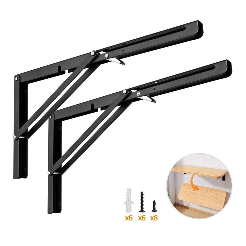 Yarssihha 16 Inch Folding Shelf Bracket 2 Pack Heavy Duty Wall Mounted Foldable Brackets SpaceSaving Metal Collapsible Shelf Brackets Max Load180lbs
