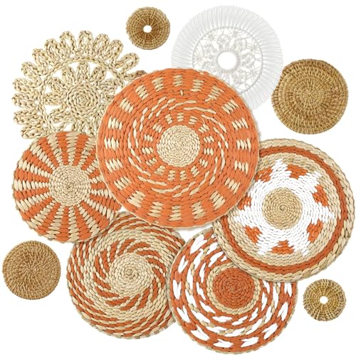 Tatuo 11 Pcs Boho Wall Basket Decor Bulrush Woven Wall Hanging Art Round Farmhouse Rustic Handmade Wicker for Summer Home Bedroom Living Room Kitchen Decorations Multi SizesDelicate - Image 1