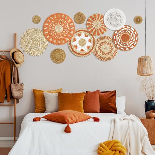 Tatuo 11 Pcs Boho Wall Basket Decor Bulrush Woven Wall Hanging Art Round Farmhouse Rustic Handmade Wicker for Summer Home Bedroom Living Room Kitchen Decorations Multi SizesDelicate - Image 3