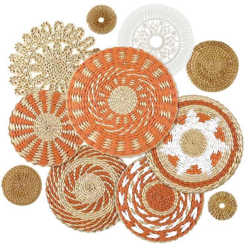 Tatuo 11 Pcs Boho Wall Basket Decor Bulrush Woven Wall Hanging Art Round Farmhouse Rustic Handmade Wicker for Summer Home Bedroom Living Room Kitchen Decorations Multi SizesDelicate - Image 2