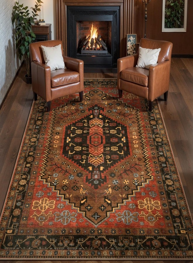Ciicool 3x5 Area Rug, Washable Red Boho Rugs for Bedroom Non-Slip Indoor Rugs Large Low-Pile Mat Floor Carpet Vintage Rug for Kitchen Living Room Office Dinning Foyer Decor - Image 1