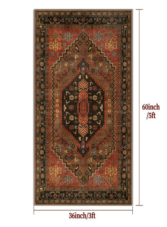 Ciicool 3x5 Area Rug, Washable Red Boho Rugs for Bedroom Non-Slip Indoor Rugs Large Low-Pile Mat Floor Carpet Vintage Rug for Kitchen Living Room Office Dinning Foyer Decor - Image 3