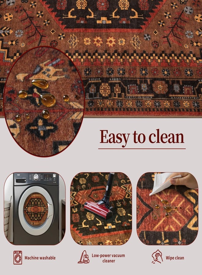 Ciicool 3x5 Area Rug, Washable Red Boho Rugs for Bedroom Non-Slip Indoor Rugs Large Low-Pile Mat Floor Carpet Vintage Rug for Kitchen Living Room Office Dinning Foyer Decor - Image 5