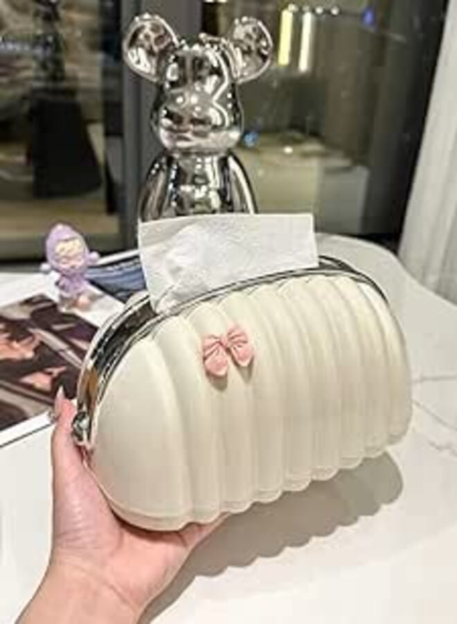 Choose style with a decorative tissue box in the form of a bag, pure material, unique bow design, zipper top for easy tissue extraction. (1 piece)
