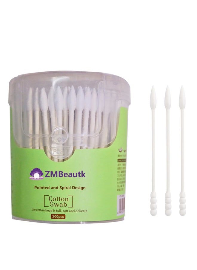 ZMBeautk - 200Pcs Cotton Swabs Double Tipped Cotton Buds Spiral Head Multipurpose Safe Highly Absorbent Hygienic Cleaning Sterile Sticks - Image 1