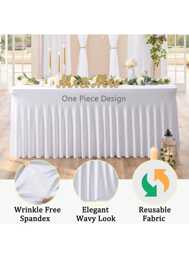 Htper 2 Pack White Spandex Tablecloths for 8 Foot Rectangle Tables, Wrinkle Free Stretchy Table Cloth 8ft Fitted Table Cover Desk Skirt for Parties Weddings Birthday Banquet Baby Shower - Image 3