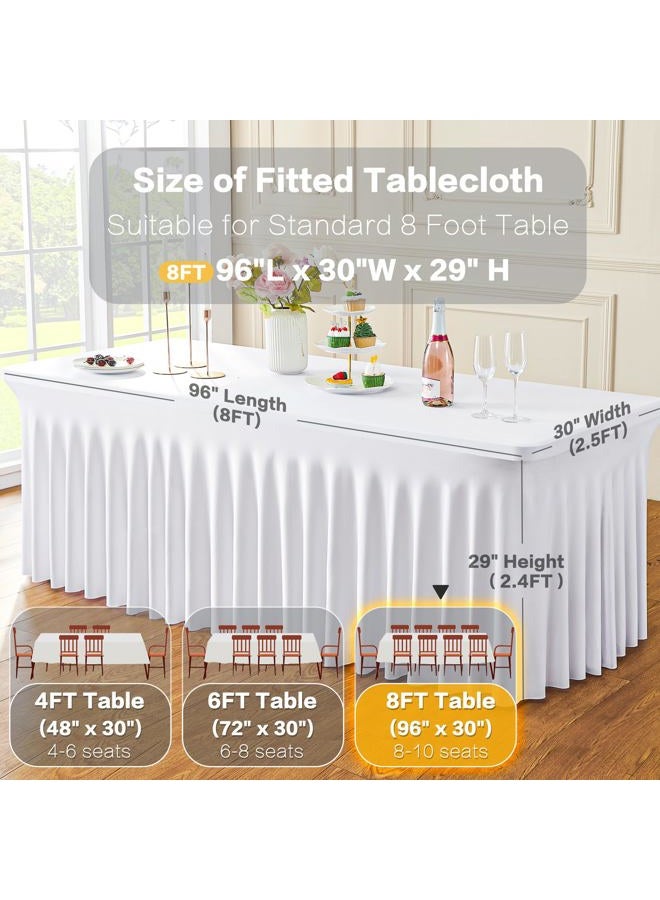 Htper 2 Pack White Spandex Tablecloths for 8 Foot Rectangle Tables, Wrinkle Free Stretchy Table Cloth 8ft Fitted Table Cover Desk Skirt for Parties Weddings Birthday Banquet Baby Shower - Image 5