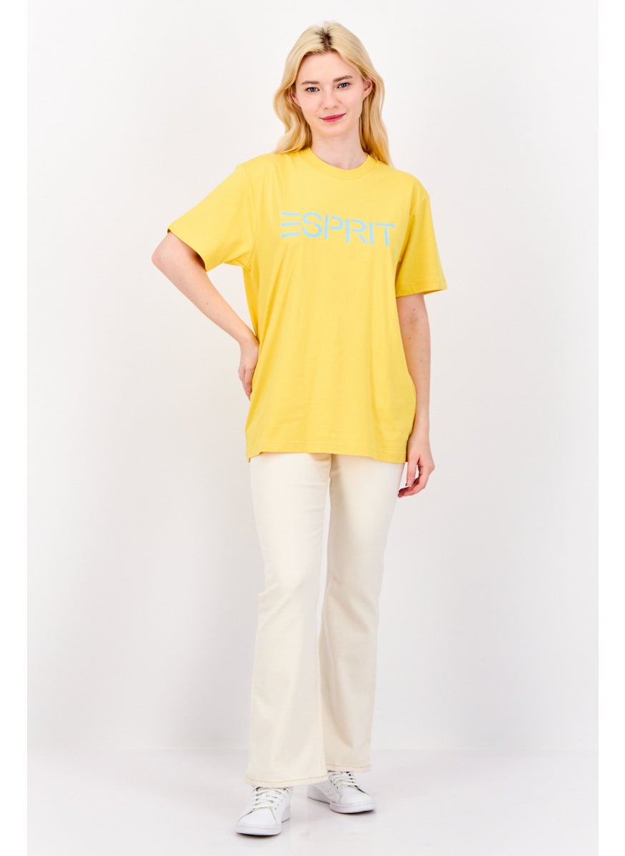 ESPRIT - Women Crew Neck Short Sleeve Brand Logo T-Shirt, Yellow - Image 1