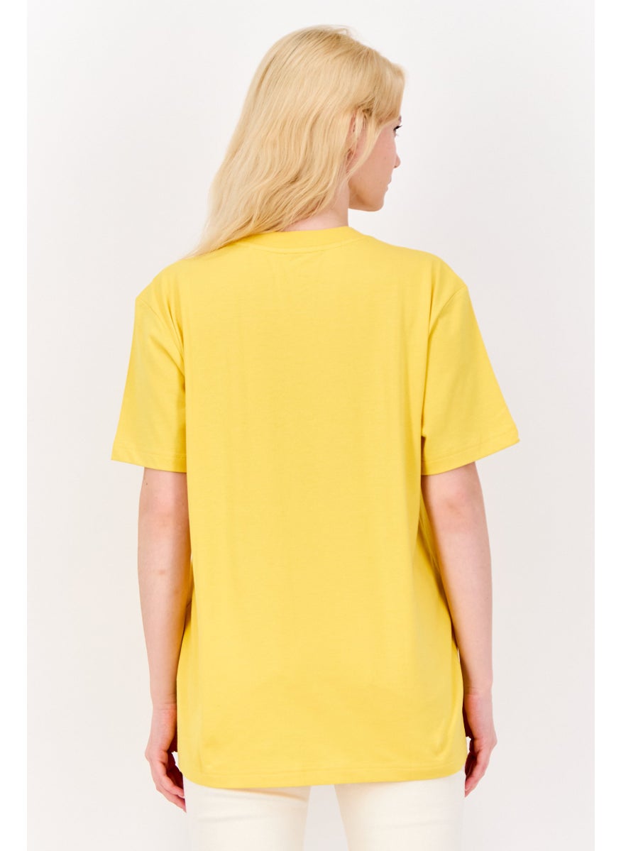 ESPRIT - Women Crew Neck Short Sleeve Brand Logo T-Shirt, Yellow - Image 1