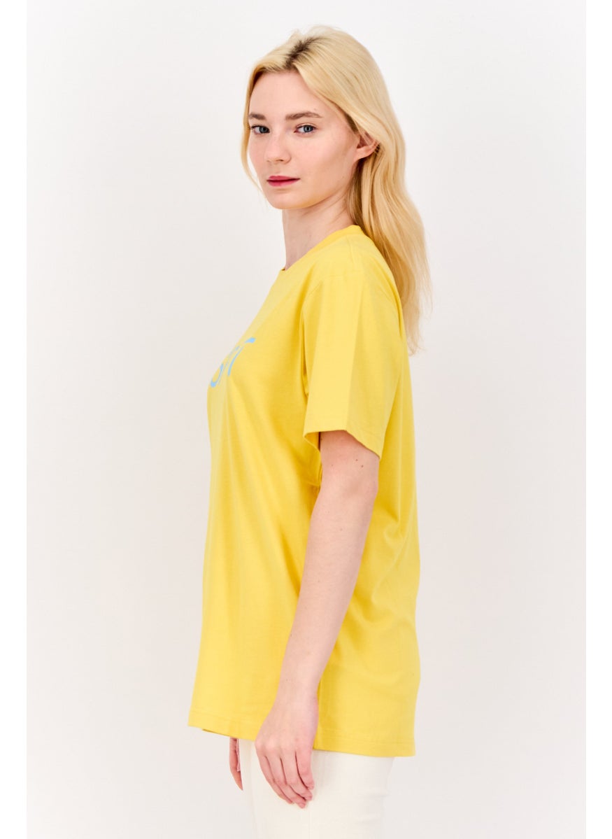 ESPRIT - Women Crew Neck Short Sleeve Brand Logo T-Shirt, Yellow - Image 1