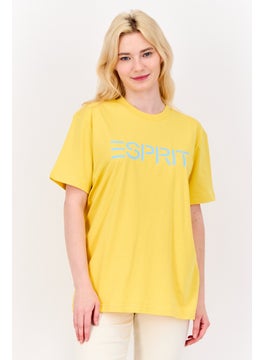 Women Crew Neck Short Sleeve Brand Logo T-Shirt, Yellow