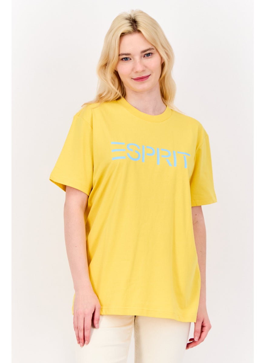 ESPRIT - Women Crew Neck Short Sleeve Brand Logo T-Shirt, Yellow - Image 1