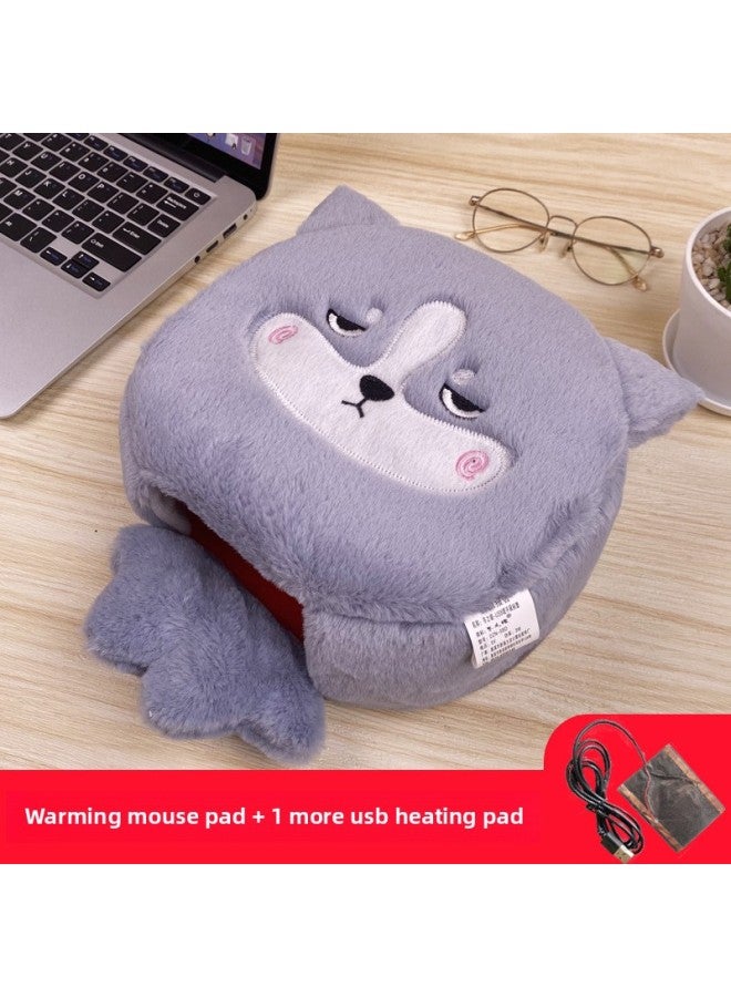 # Z Winter Heating Hand Warming Mouse Pad With Wrist Bracer Winter Mouse Cover Warm Computer Men's Fleece-lined Thickened Gloves L-Pattern:Husky + 1 More Usb Heating Chip  - Image 1
